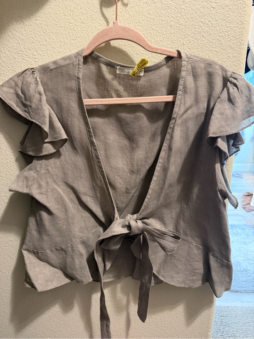 Cropped tie jacket/top. 100% linen. One size fits most. So cute. - Picture 1 of 4